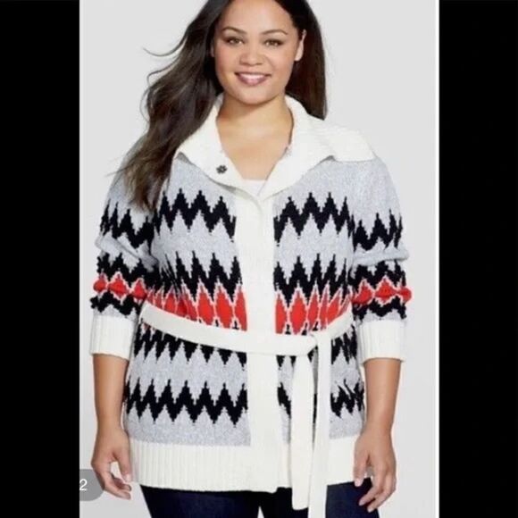 Two by Vince Camuto Jacquard Cozy Cardigan with belt - Picture 1 of 10